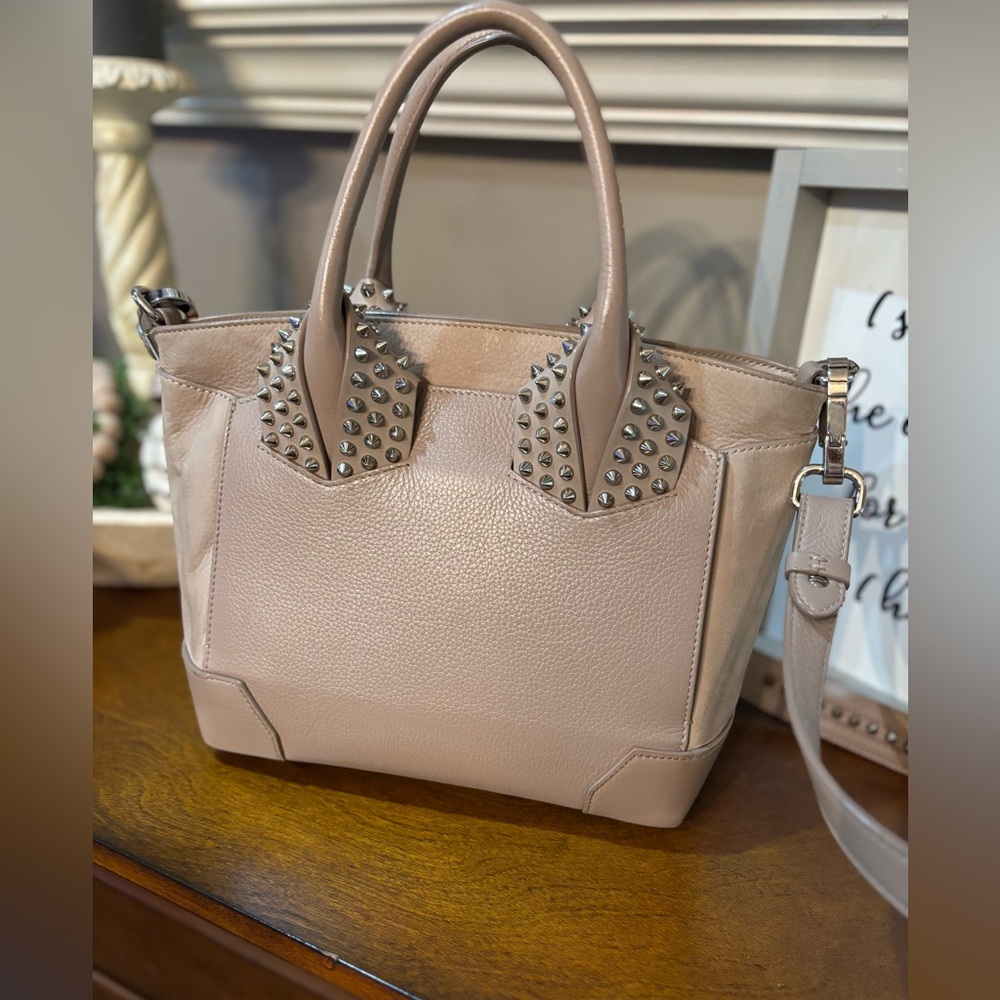Christian Louboutin two way Eloise Tote tan leather with silver spikes